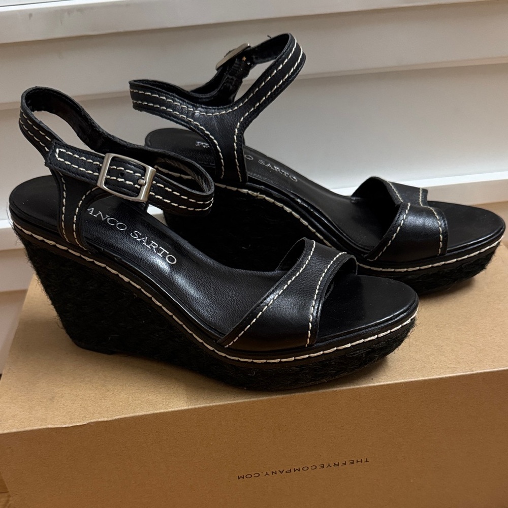 Franco Sarto Black Wedges with Stitch Detail